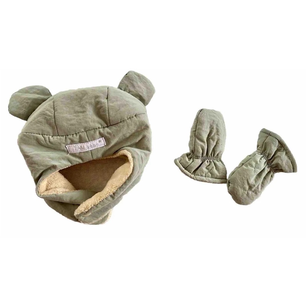 7AM Enfant Cub Set - Airy | Mitten & Hat & / 0-6M, Bondi